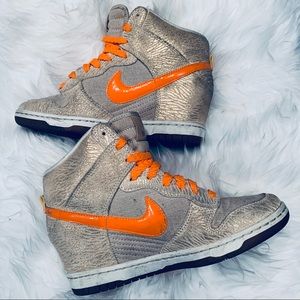 Nike Metallic Beige High Top Wedge w Neon, sz 7.5